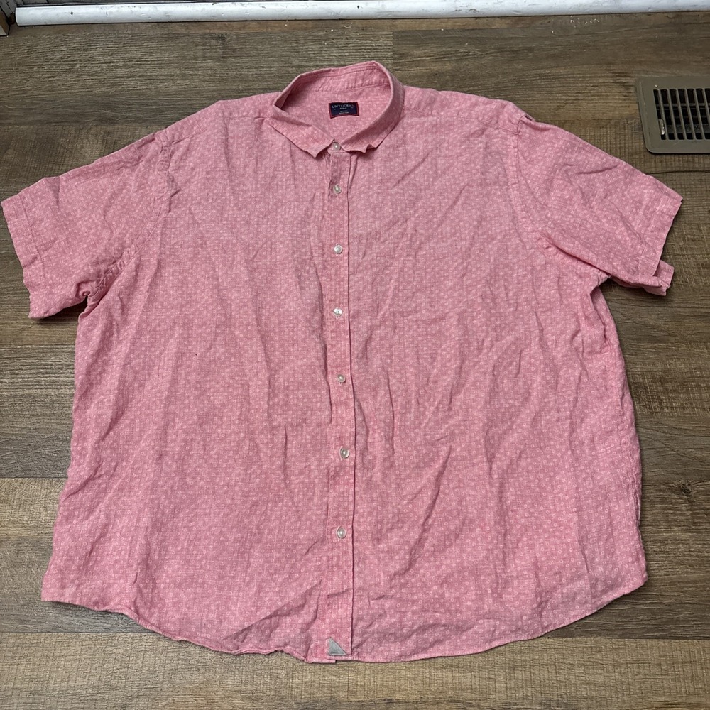 UNTUCKit Mens XXXLC Chiroubles SS Button Up Shirt Short Sleeve 100% Linen Pink